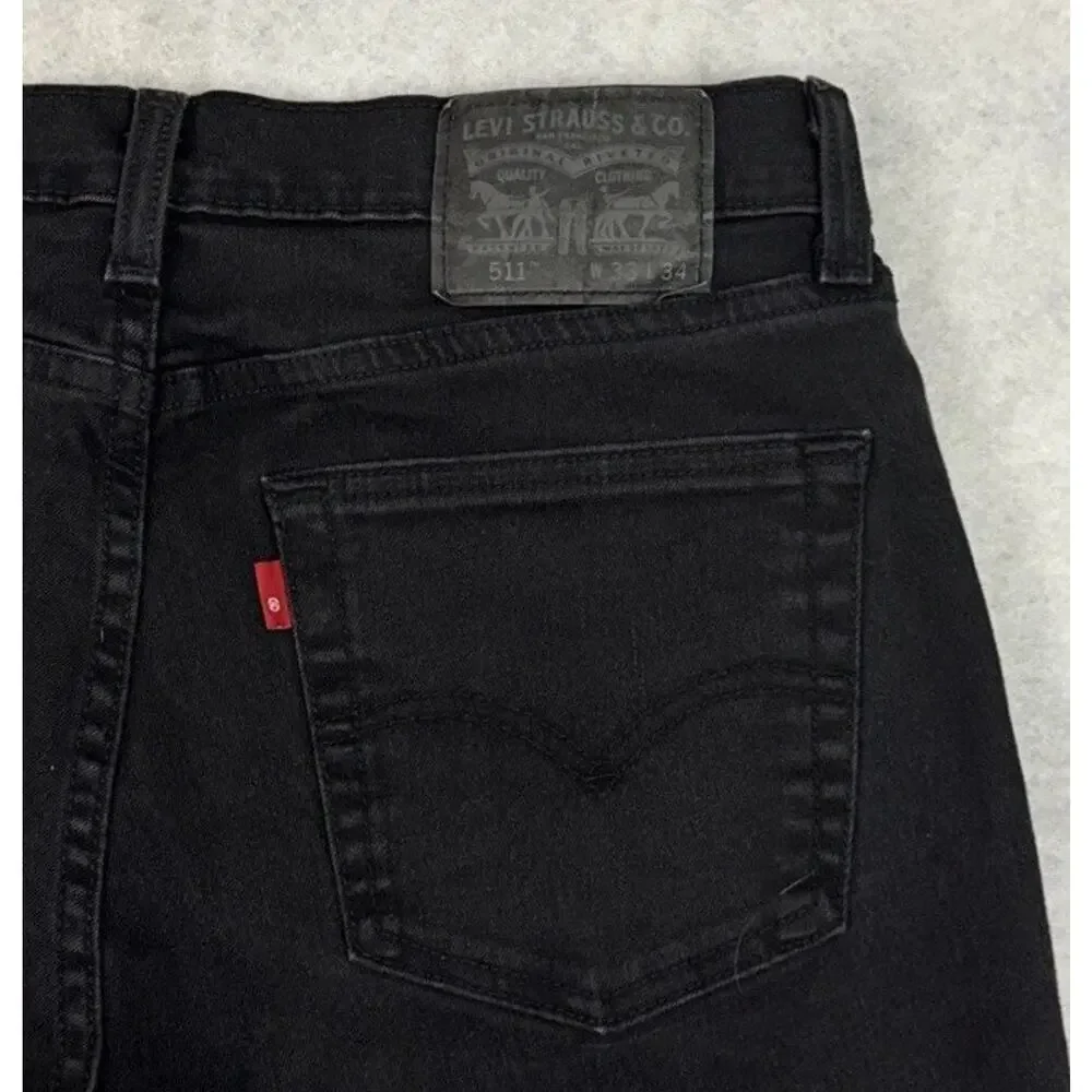 Levis 511 Slim Fit Jeans Mens 33x34 Black Stretch Premium Denim Pants